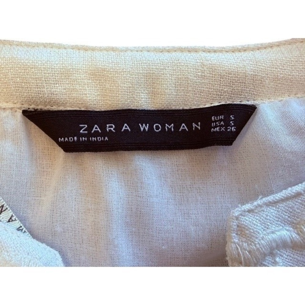 Zara Woman Embroidered Midi Dress Size S White Balloon Sleeve Tassel Boho India - Picture 2 of 8